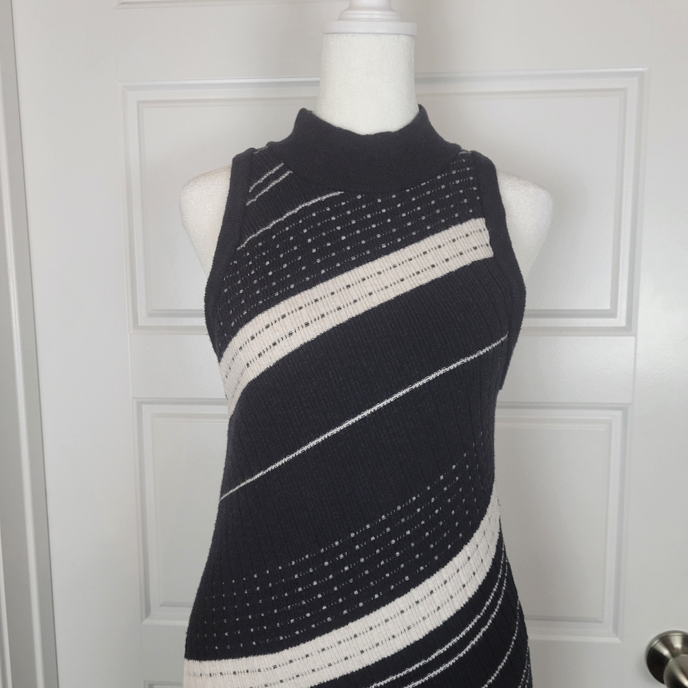 Anthropologie Moth Velda Asymmetrical Hem Striped Mock Neck Midi Dress Size S - Picture 3 of 10